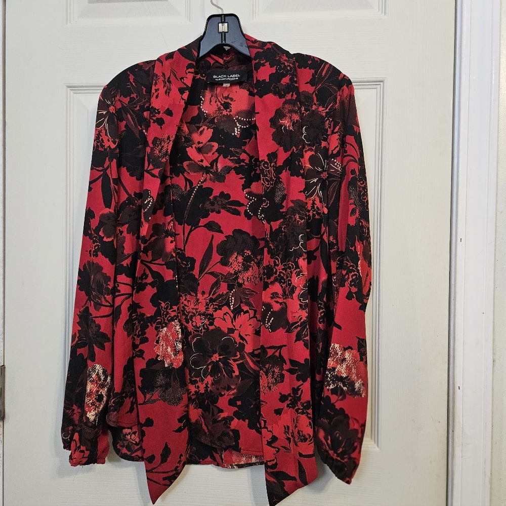 Chic Red and Black Floral Blouse